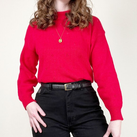 Vintage Lambs Wool Angora Pointelle Sweater Slouchy Oversized Old Money Parisian - Picture 8 of 8